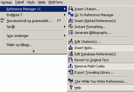 Samspill mellom Word og RefMan - Cite While You Write Eksempel på praktisk arbeid med Word og RefMan.