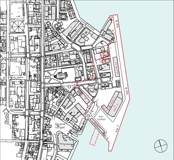 03 Planfakta Kart over planområdet og berørte eiendommer Planområdets størrelse Gjeldende reguleringsformål 35 daa Gate /bussterminal, kai, lager, park Foreslåtte hovedformål for hele: