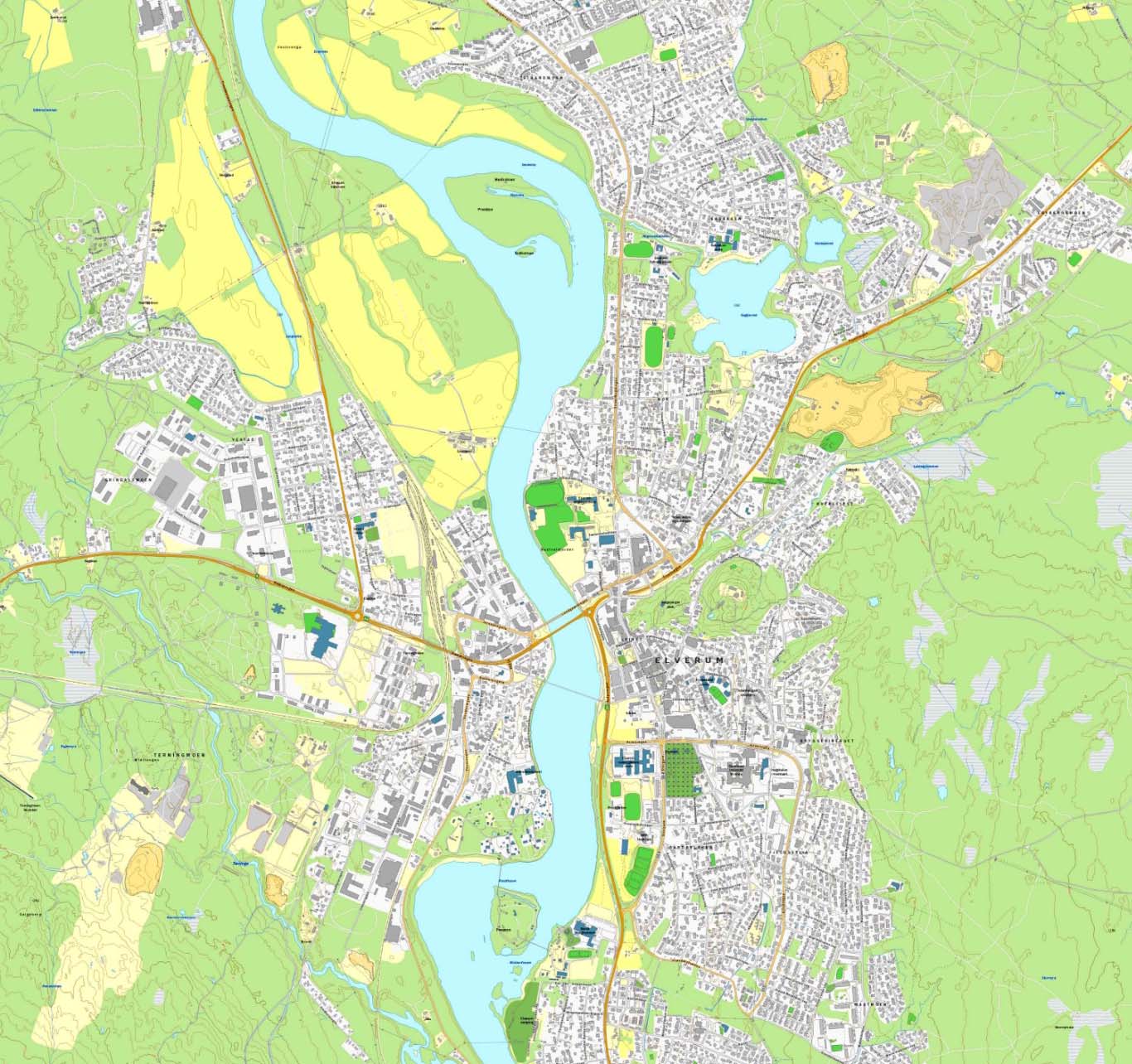 4.0 Beskrivelse av planområdet, eksisterende forhold 4.1 Beliggenhet Illustrasjon: Elverum by med angivelse av planområde.