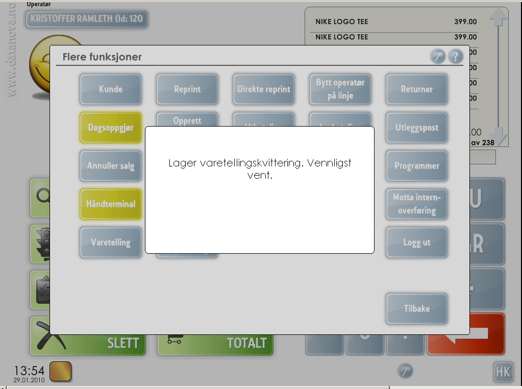 1) TRYKK SKRIV UT/PRINT 2) TRYKK LUKK Når varetellingen er utført i Salgspunktet vil