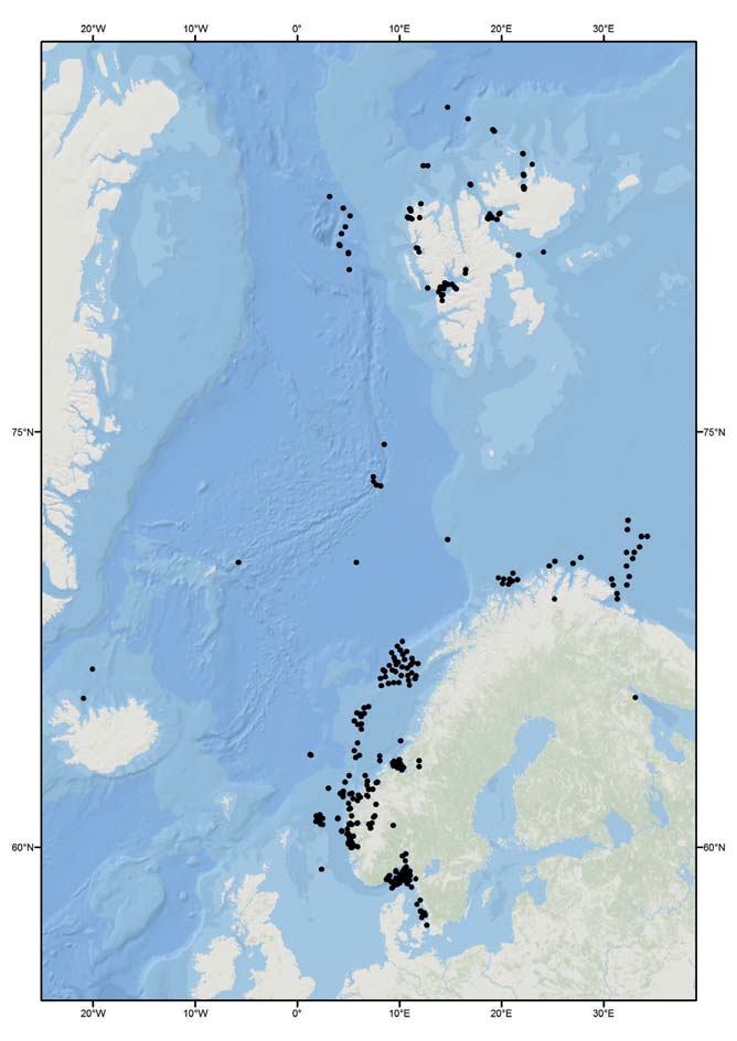 Fig 8. Kartet viser hvor vi har sendt inn prøver fra så langt i prosjektet. (DNA) fra våre prøver til databasen BOLD (9).