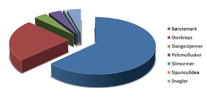 Fig. 10. Prosentvis fordeling av dyregruppene vi har sendt inn i fra norsk farvann så langt.