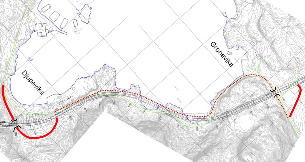 Fig. 22 Nygårdstangen og rv. 15 ved Tennebø. Trasé 1c/2c frå ståstad til rv. 15 midt i biletet.