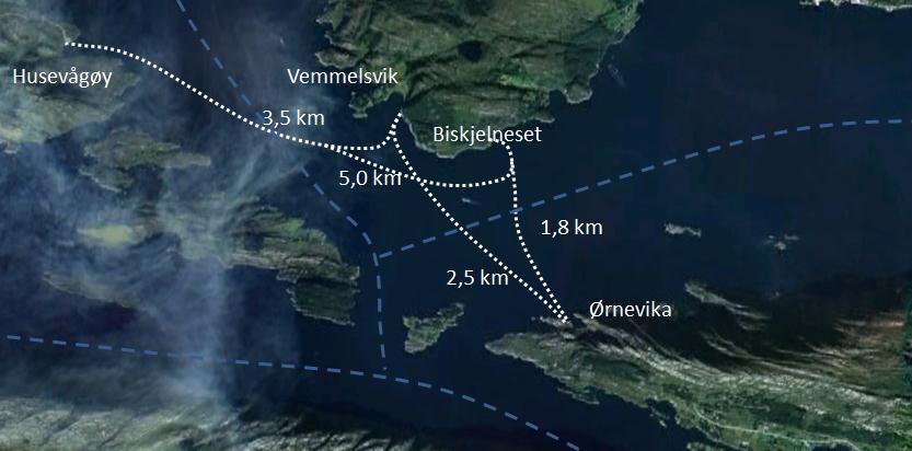 Fig. 31 Oversikt over moglege ferjesamband og farleier i området.