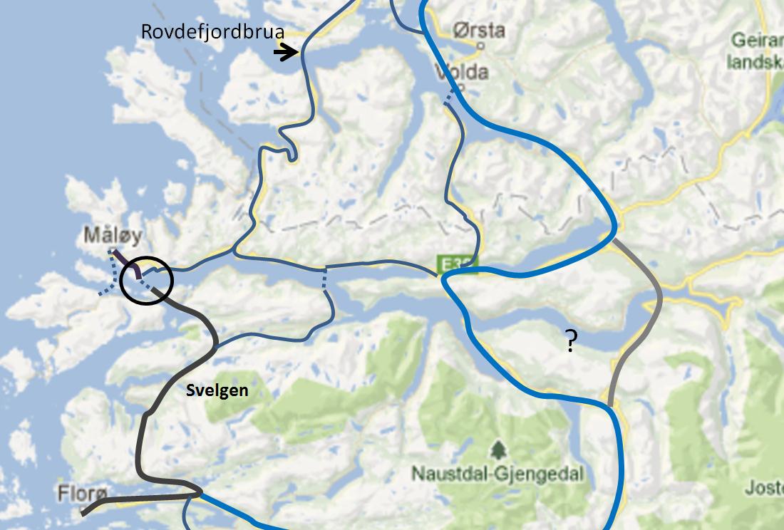 frittståande konsept kunne det ha vore aktuelt å vurdere ferjekryssing med redusert behov for tilkomstvegar lenger aust.