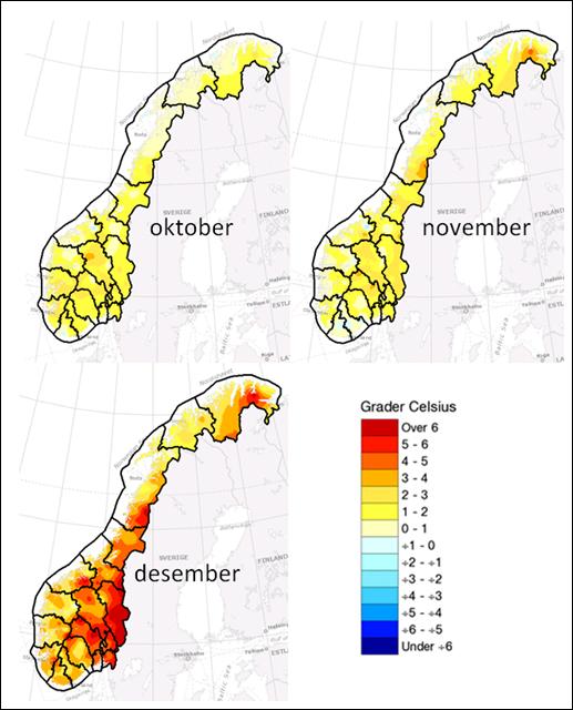 1.1.4 Temperatur Temperaturen var over normalen i heile landet i fjerde kvartal.