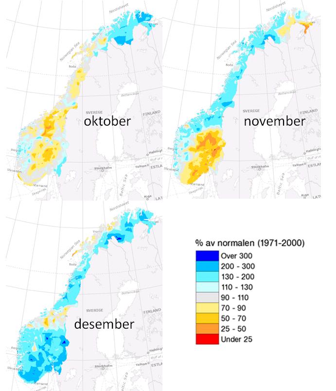 1.1 Ressursgrunnlaget Tabell 1.1.1 Ressurstilgangen i Norden, TWh. Mildt vêr og meir nedbør enn normalt gav større tilsig enn normalen i fjerde kvartal 213. 1.1.1 Nedbør Nedbør Noreg 57,4 +12,8