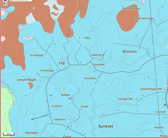Figur 5-5: Kart på løsmassene på Esp, Byneset. Hentet fra www.ngu.no 22. mars 213.
