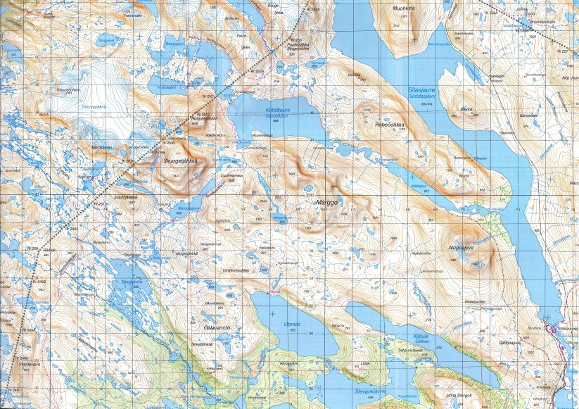 Sør-Kaitum sameby gjennomfører Baste sameby aktiv «kantgjeting» langs en linje fra gjeterhytta ved Pauro (markert med «stjerne» i figur 2), vest til Skogvatnet og videre vestover i retning Sørfjorden