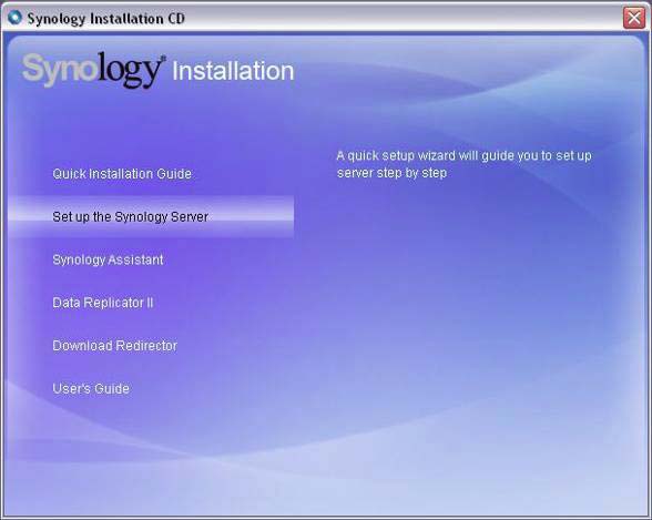 Installer systemprogramvare Windows-bruker 1. Sett installasjons-cd-en i datamaskinen. 2. Velg Installer Synology Server i autokjør-menyen. 3. Klikk på Bla gjennom og velg.