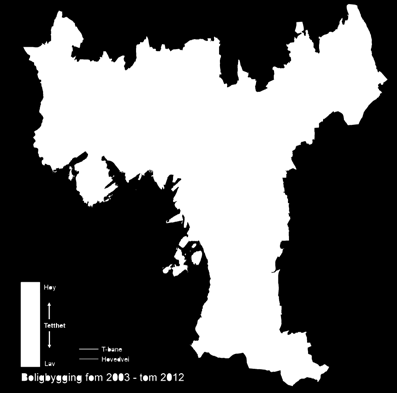 Næringsutbygging 2003 2012 Utbyggingsmønsteret skjer konsentrert og fordelt i forholdet mellom sentrum/sentrums randsone og øvrige utviklingsområder/ knutepunkt.