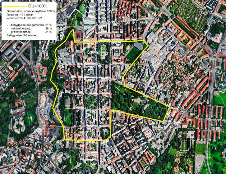 Det legges til grunn en områdeutnyttelse på 125 prosent i kollektivknutepunkter og områder i tilknyt ning til indre by, mens det for øvrige områder legges til grunn en områdeutnyttelse på 100 prosent.