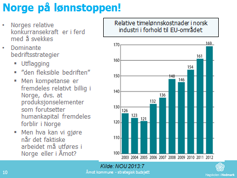 Hvis deflator er større enn budsjettveksten per innbygger i kommunen, har kommunen en utfordring. En står overfor et klassisk valg: 1.