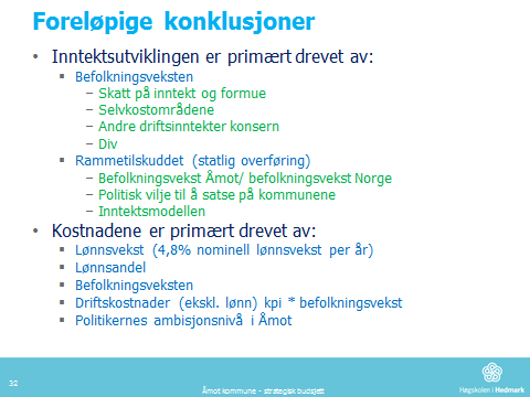 Kostnadene Kostnadene i en kommune består av, forenklet tre grupper: 1. Lønnskostnadene, disse har vokst nominelt i gjennomsnitt med 4,8% per år (lønnsindeksen).