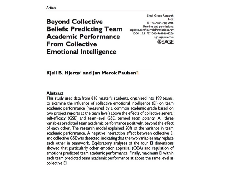 Mestrings tro og sosial intelligens Hvordan elever kan lære i grupper Mestrings-tro - Individuelt - Som gruppe Læring -Prosess -Resultat Emosjonell Intelligens