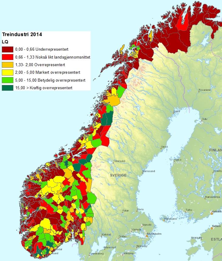 Treindustri og innlandet Antall sysselsatte i treindustrien Hedmark Rogaland Vest-Agder Oppland Sør-Trøndelag Hordaland Vestfold Aust-Agder Nordland Sogn og Fjordane