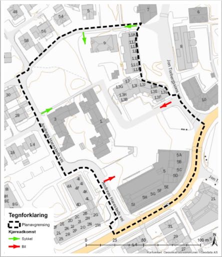 Planbeskrivelse 17 Felt S5 er en del av et landsbysentrum. Umiddelbart sør for planområdet går Fylkesvei 473, Vistnesveien.