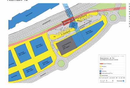 De 3 hovedalternativene for bybanetraséene gjennom Åsanebyen er vist til venstre. 2 av dem er basert på et hovedstopp på selve C-feltet.