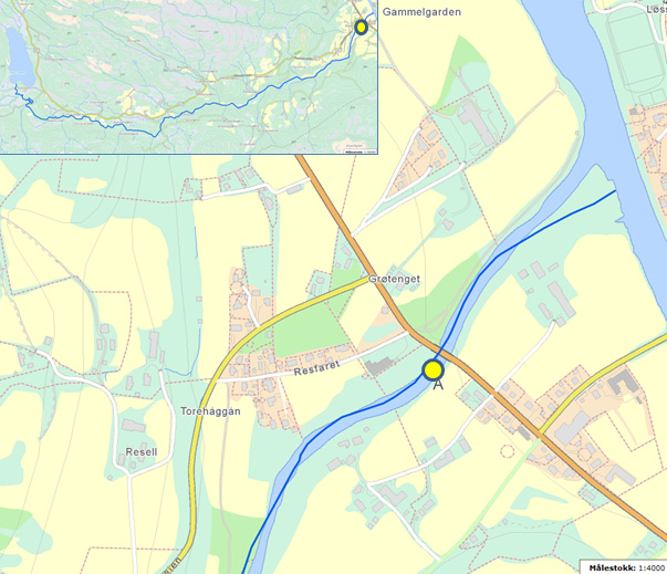 6.3.4 Resa Figur 77. Resa (innfelt) og stasjonsområdet i nedre del av vannforekomsten. (Kart: http://vannnett.nve.no/innsyn/).