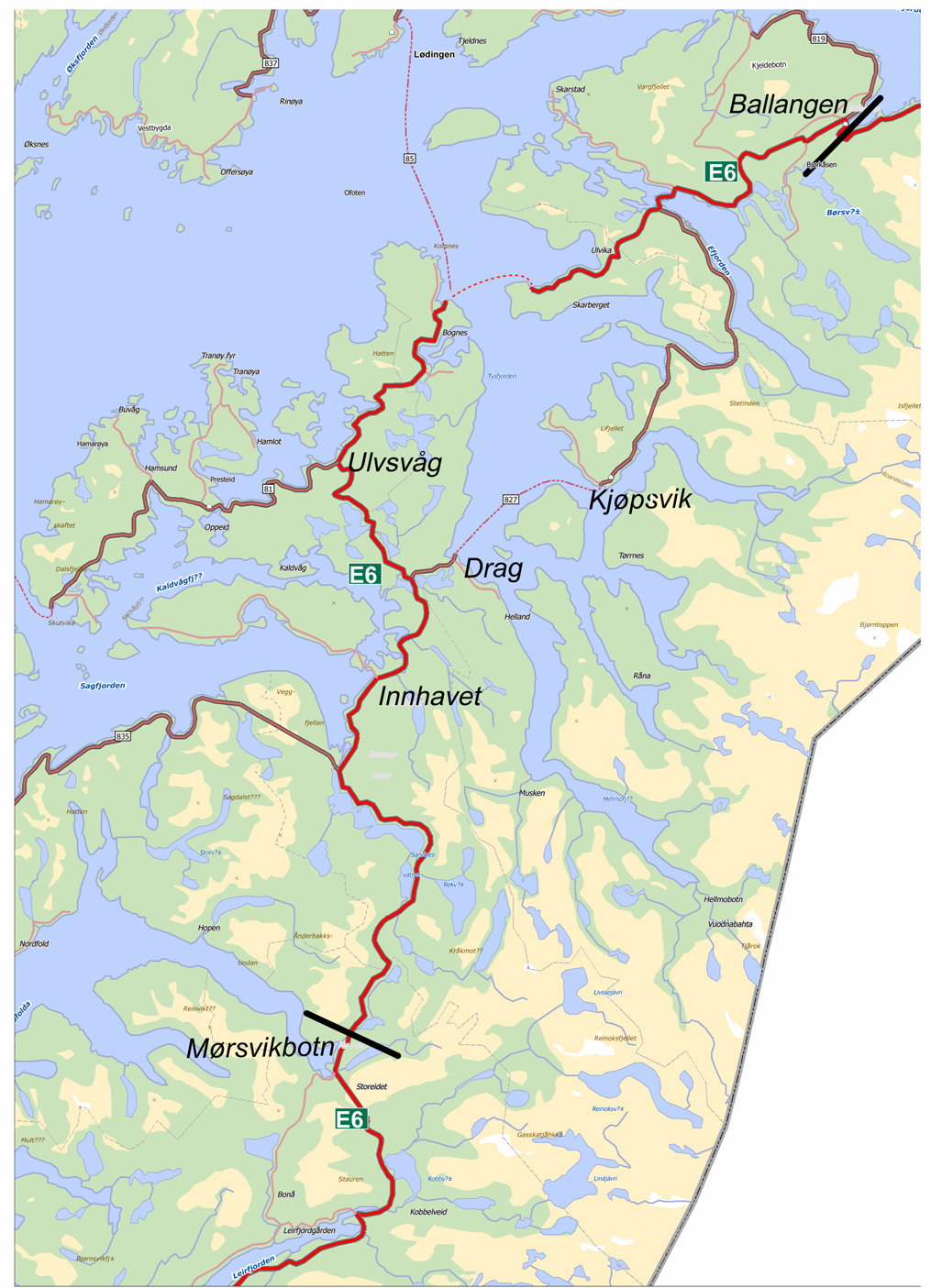 KVU E6 Mørsvikbotn - Ballangen Flere større og mindre prosjekt på strekningen