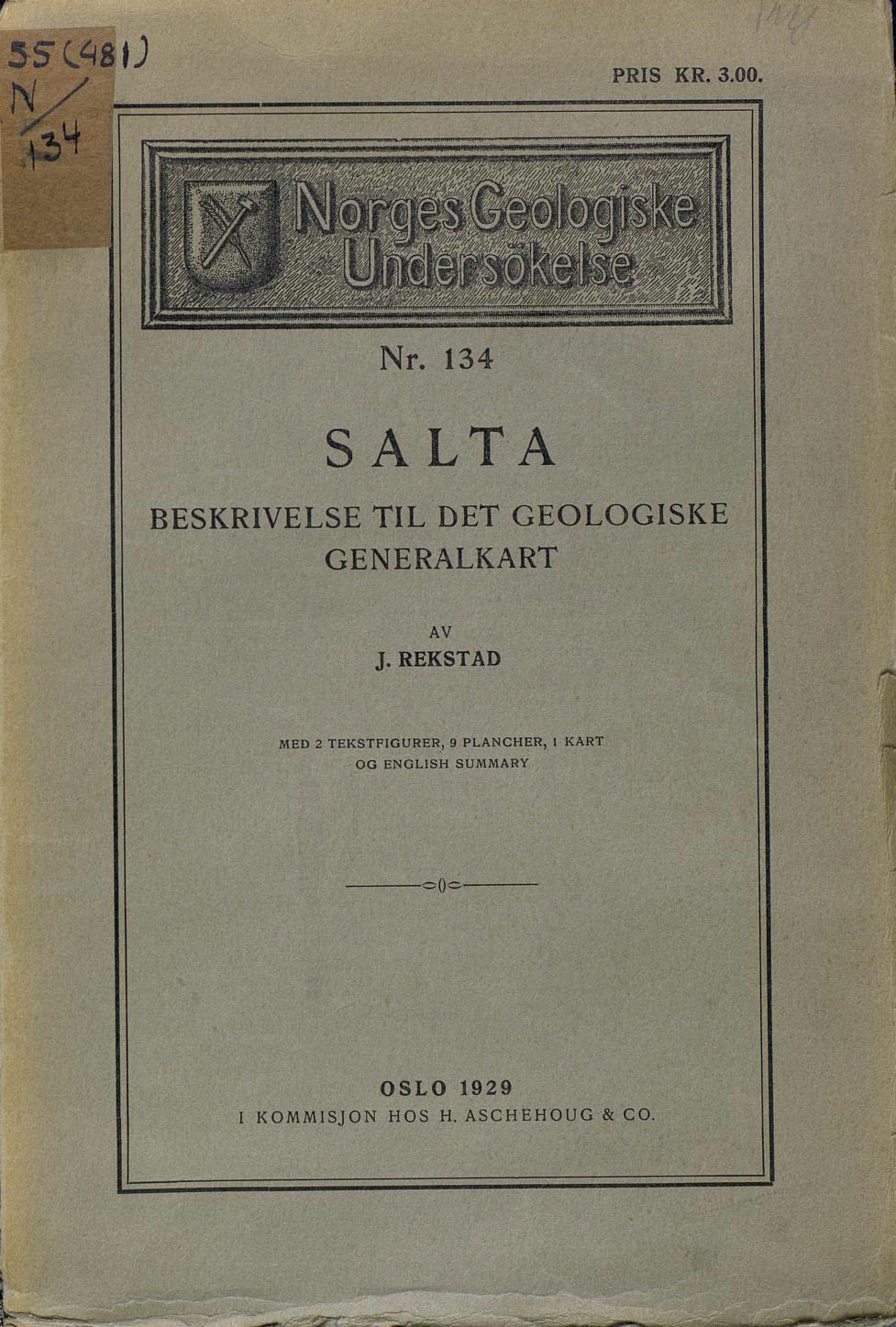 Nr. 134 SALTA BESKRIVELSE TIL DET GEOLOGISKE GENERALKART AV J.