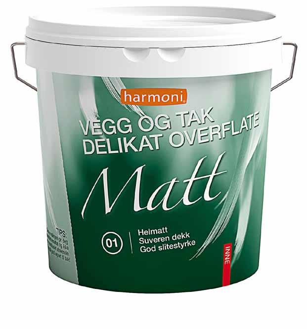 Interiørmaling Harmoni matt, 3 liter Supermatt, slitesterk, vanntynnbar interiørmaling til vegger i tørre rom, i tillegg er den godt egnet til tak!