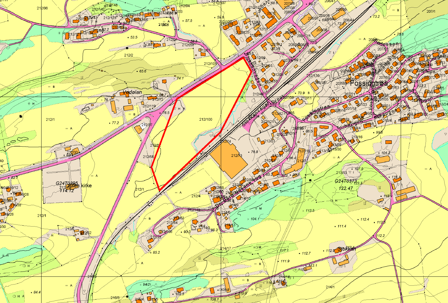 KU næringsareal Levanger Tiltaksbeskrivelse: 1719/212/1, Fossing s, Åsen - næringsområde Dagens formål LNF- Situasjonskart fulldyrket A- jord 40 daa 40 daa Foreslått Næringsområde formål