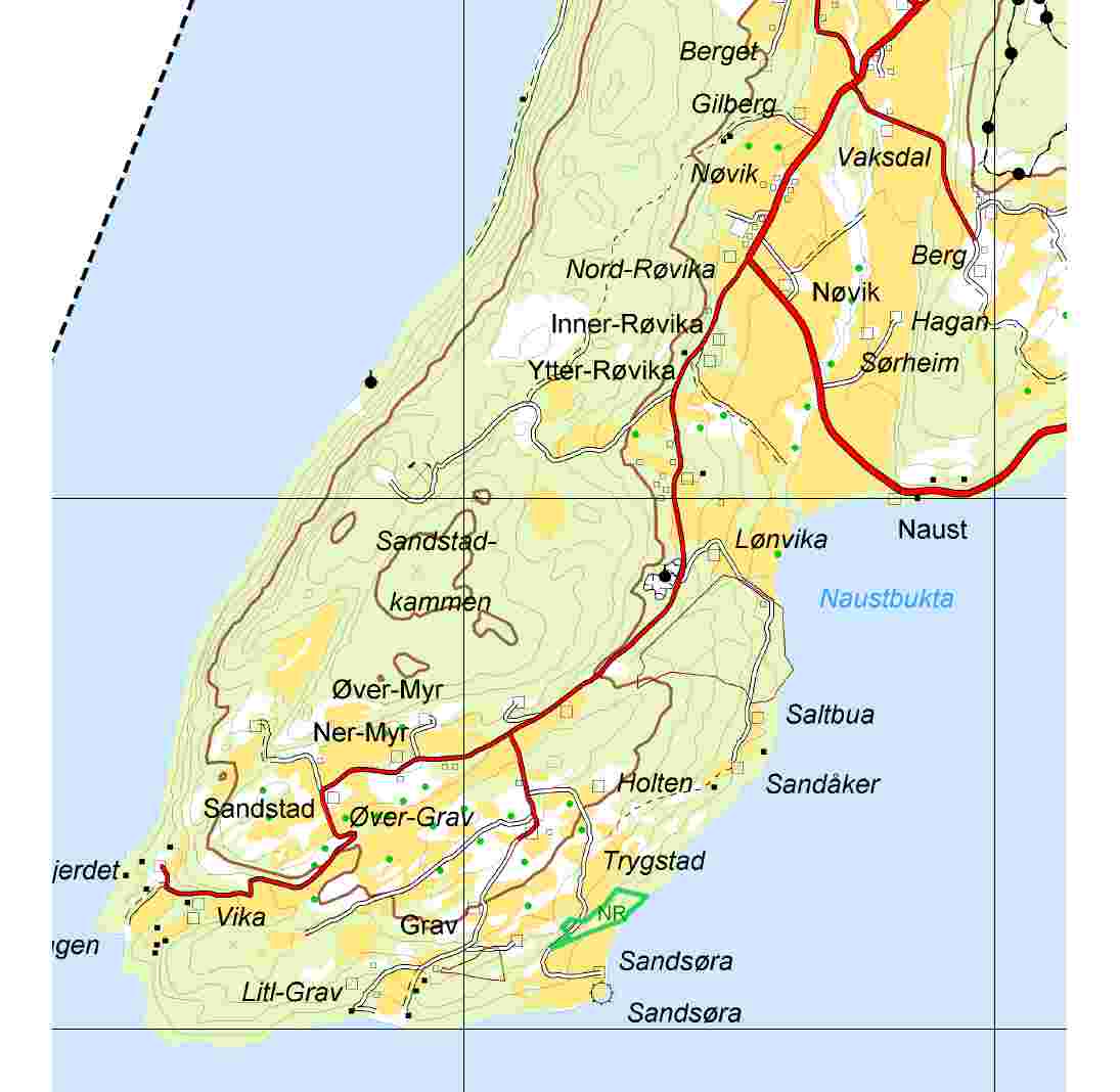 Tiltaksbeskrivelse: 1719/343/1 og 344/1, Naust/Lønvik - hytteområde Dagens formål LNF høy og Situasjonskart middels bonitet skogs 160 dekar Foreslått formål Fritidsbebyggelse Forslagsstiller