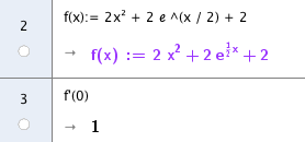 b Løser differensialligningen i CAS i GeoGebra. Funksjonsuttrykket blir f ( ) e.