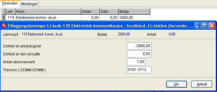 4. Ekstrakjøring Eksempel 2 Arbeidsgiver dekker fasttelefon for hele året, dvs en tjeneste. Dekket Arb.giver Total regning Dekket arb. taker Sk.pl. beløp Fast tlf 3.900 3.900 0 2.