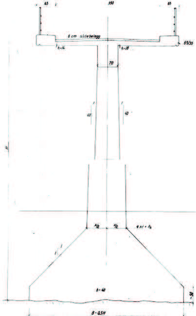 5 Dimensjoneringsgrunnlag Figur 5.3: Tverrsnitt av bruoverbygning og søyle 5.2 Materialer Nerlandsøybrua består av armert betong, og i spennene mellom akse 9 og 12 er det i tillegg spennarmering.