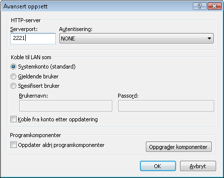 Standardinnstillingen er INGEN, noe som gir tilgang til oppdateringsfilene uten behov for godkjenning.