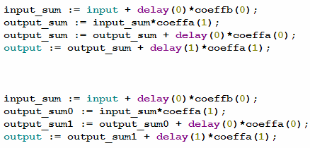 Eksempel: Første ordens IIR-filter (Infinite Impulse Respons) Benytter de