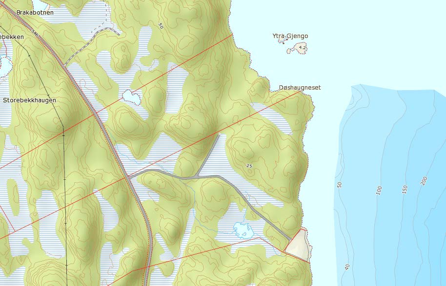 Figur 2 - Kart over planområdet med ca. planavgrensing 2.3 Eigedomstilhøve Eigedommen innanfor landdelen av planområdet er i hovudsak eigd av AES as, medan den delen av planområdet som ligg på gnr.