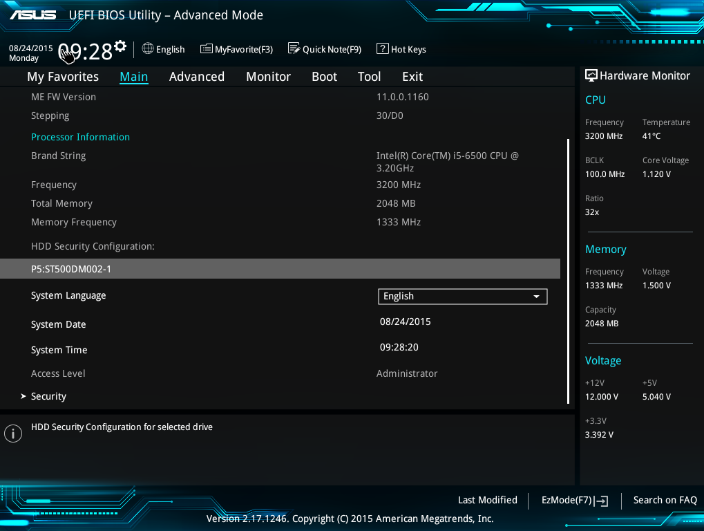 Konfigurere HDD-sikkerhetsinnstillingen med BIOS Du kan angi et passord i BIOS-oppsettet for å beskytte HDD-en. Slik setter du opp et passord for HDD-en fra BIOS-oppsettet: 1.