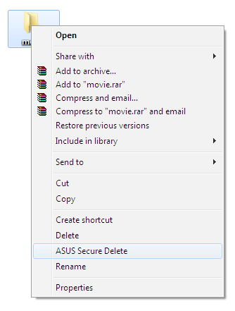 Høyreklikk filen og velg deretter ASUS Secure Delete. 2. Velg filen og klikk på. for å fjerne den fra slettelisten. 3.