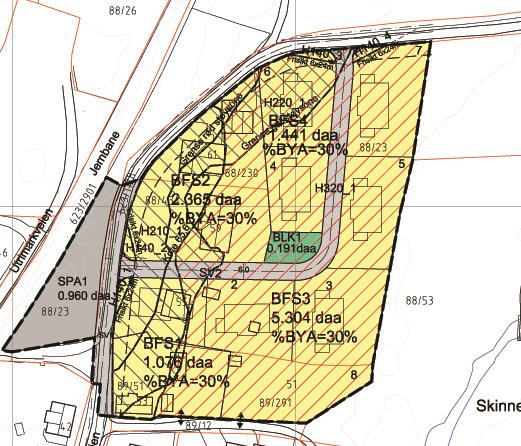 4. Reguleringsplanforslaget. Formålet med området er å legge til rette for frittliggende småhusbebyggelse. Planområdet utvides noe fra det som tidligere er regulert, men i samsvar med kommuneplanen.