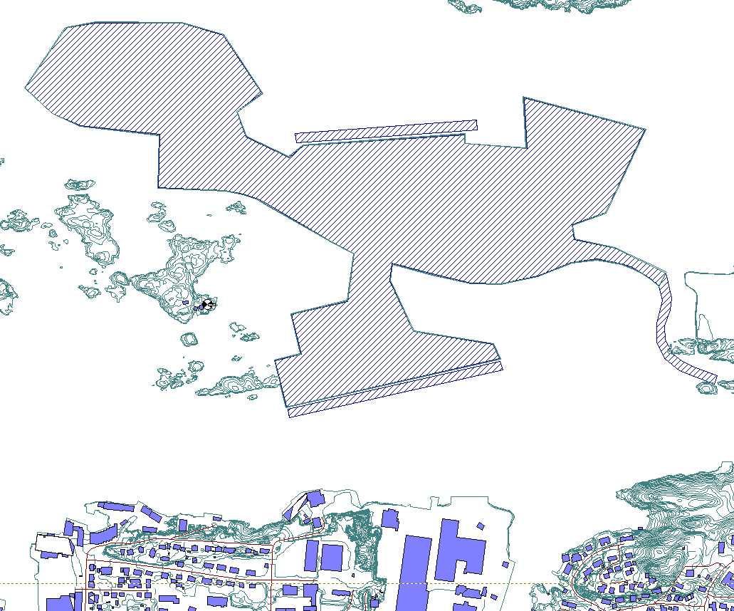 kaiområde Hytte 19/3 500 m Ventekai for Westcon Fjordgata Danielsvika Figur 3. Nærmeste støyømfintlige bebyggelse ved Rota (skravert felt) er vist med røde ringer.