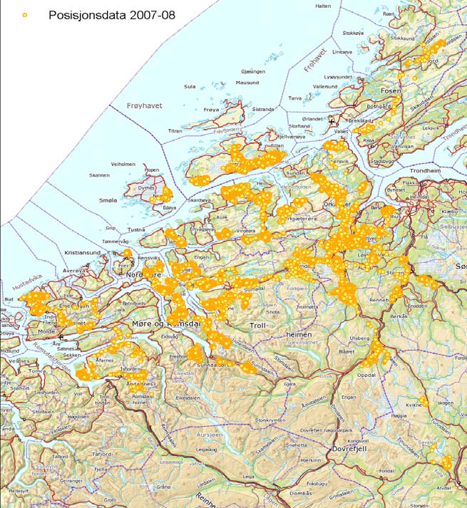 Studieområde Studieområdet i dette studiet inkluderer kommuner i Møre og Romsdal og Sør-Trøndelag, avgrenset mot Trondheimsfjorden i nordøst, Moldefjorden i sørvest, og Dovre i østsørøst.