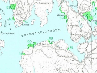 Utsikt fra badevik sør i planområdet.