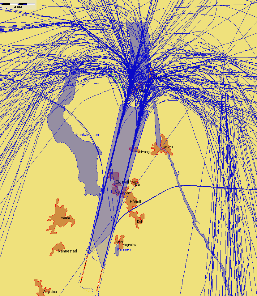 Landinger fra nord med jetfly, eksempeldag med sørlig trafikkretning hele dagen Figur 4. Mandag 1.