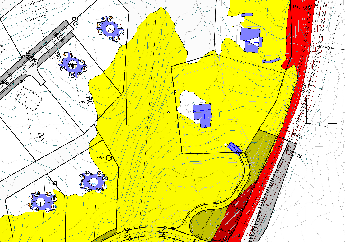Store deler av planområdet ligger i en slik avstand fra vei at støynivå er under Lden = 55 db. Det er totalt 4 tomter som vil ligge delvis i gul støysone.