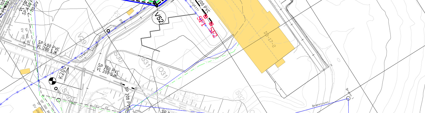 Tittel: Fiskelab. og ny miljøstasjon, stabilitet av utgraving Side: 10 av 15 Figur 3-2: Plassering av VA-grøft.