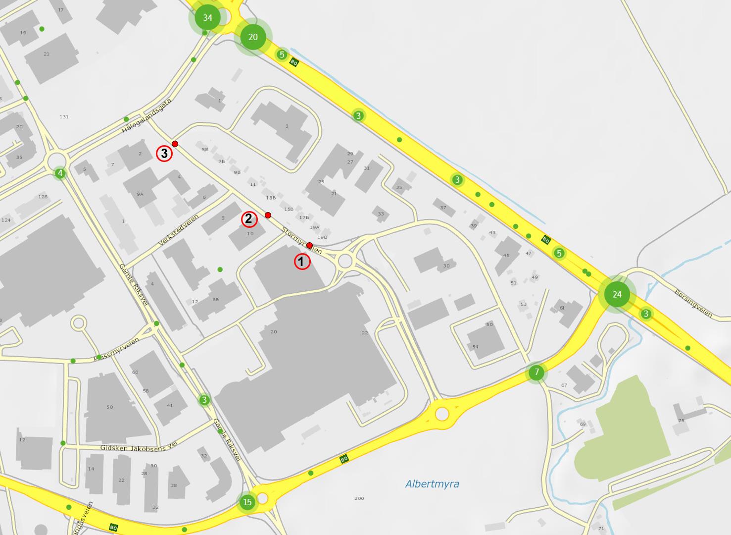 4.9 Trafikale frhld Planmrådet har adkmst fra Strmyrveien via rundkjøringen ved kjøpesentret City Nrd. Mesteparten av utearealene er brukt sm parkeringsplass g trafikkareal/manøvreringsareal.