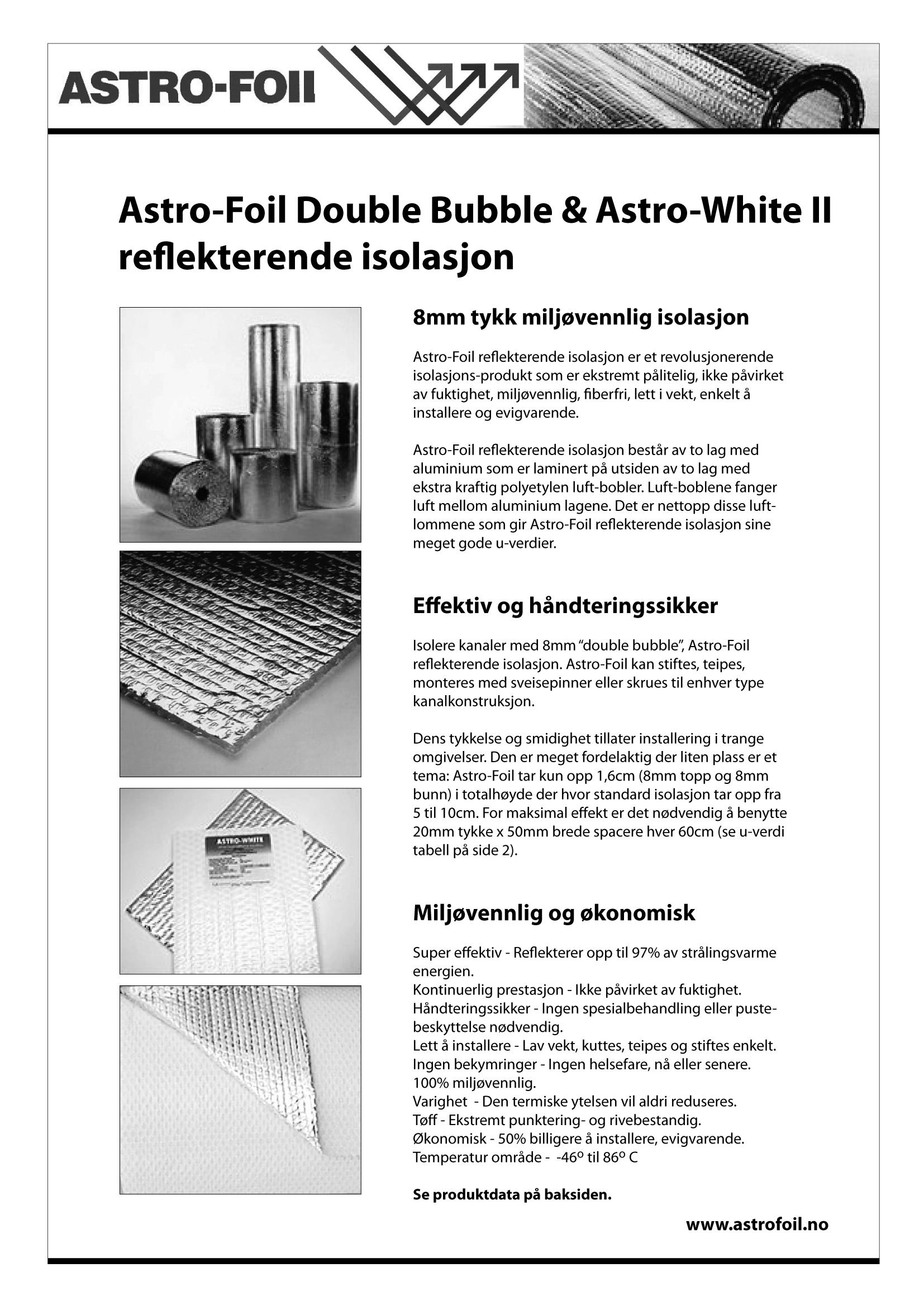 Astro Shield Double Bubble & Astro Shield White II reflekterende isolasjon Astro Shield