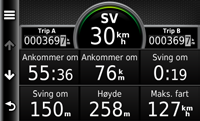 Om kartsidene ➋ Trykk for å vise manøverlisten. ➌ Trykk for å zoome inn og ut. ➍ Trykk for å gå tilbake til hovedmenyen. ➎ Trykk for å vise et annet datafelt.