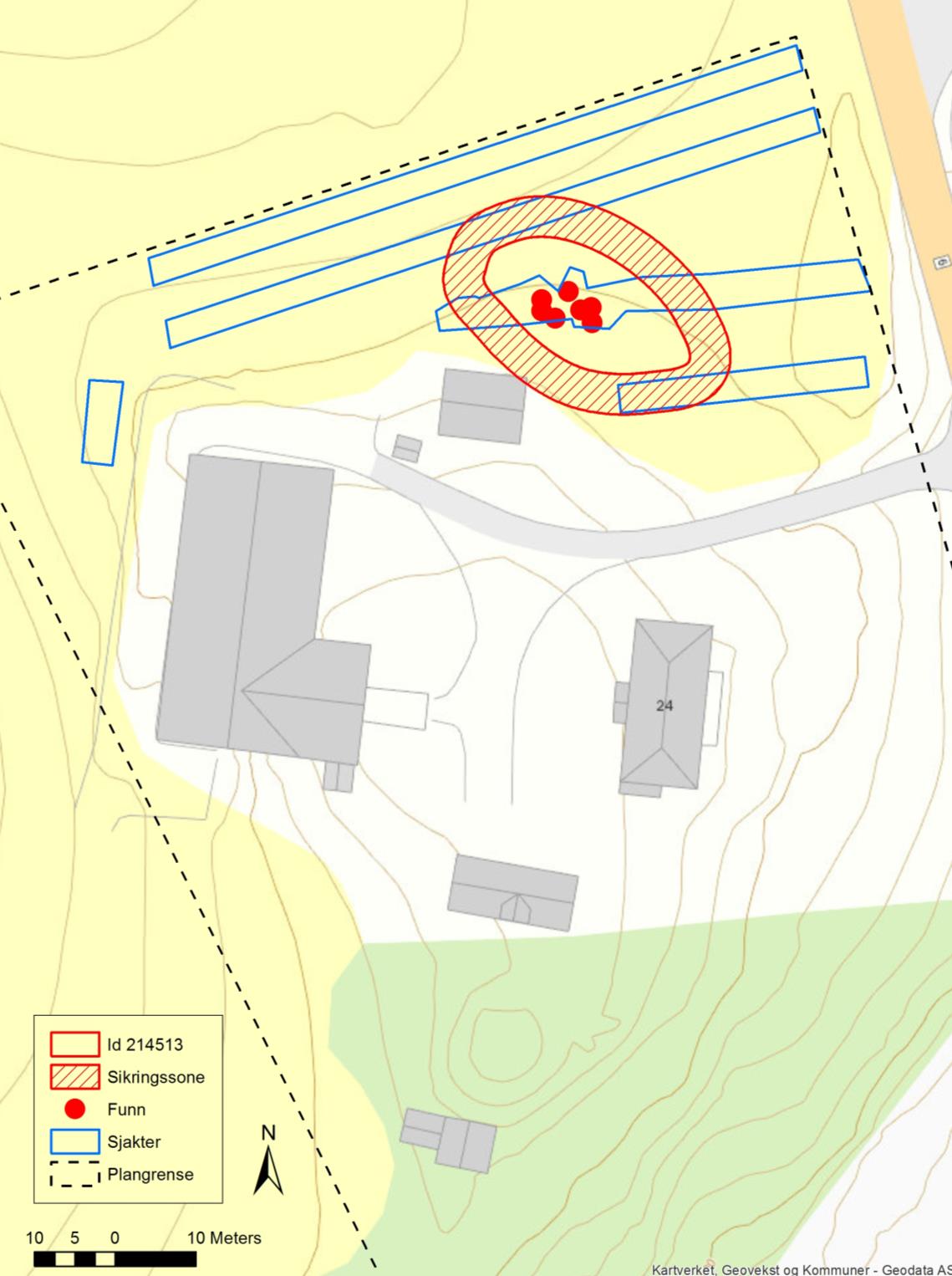 Funn Det ble registrert et bosetnings- og aktivitetsområde (Id 214513) som er et automatisk fredet