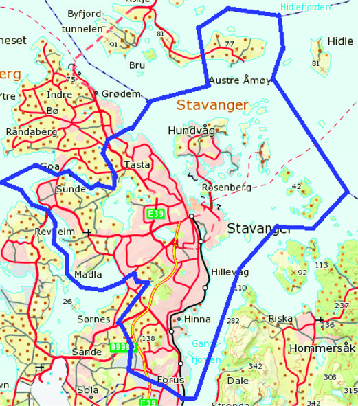 Kapittel 3 Beskrivelse av Stavanger KOMMUNE 3. Beskrivelse av kommunen Det samlede geografiske området som utgjør Stavanger kommune er vist i figur 1.