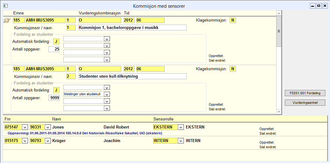 Vurdering/Bilder/Sensor kommisjoner/kommisjon med sensorer Automatisk fordeling gjøres ved å kjøre rutinen FS551.001 Kommisjonsfordeling.