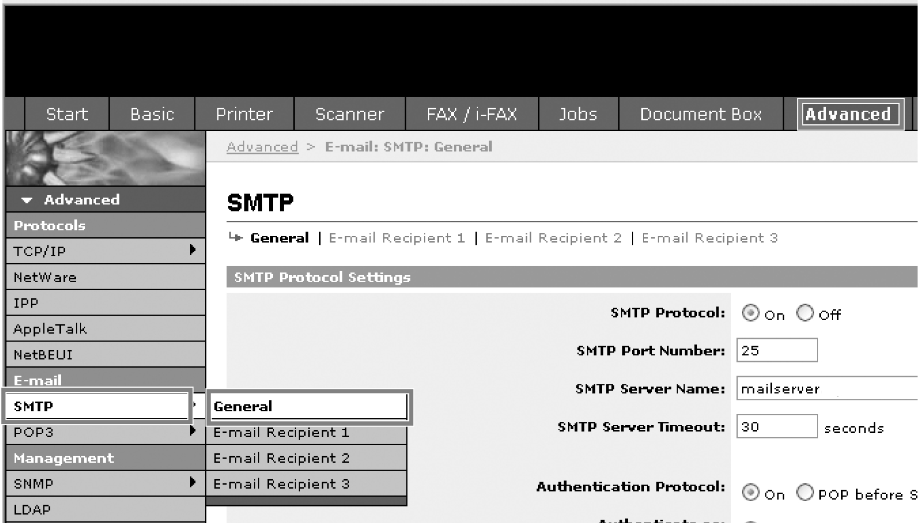 Klargjøring for bruk Sende e-post Ved å angi bestemte SMTP-innstillinger kan du sende bilder som er lastet på denne maskinen som e-postvedlegg.